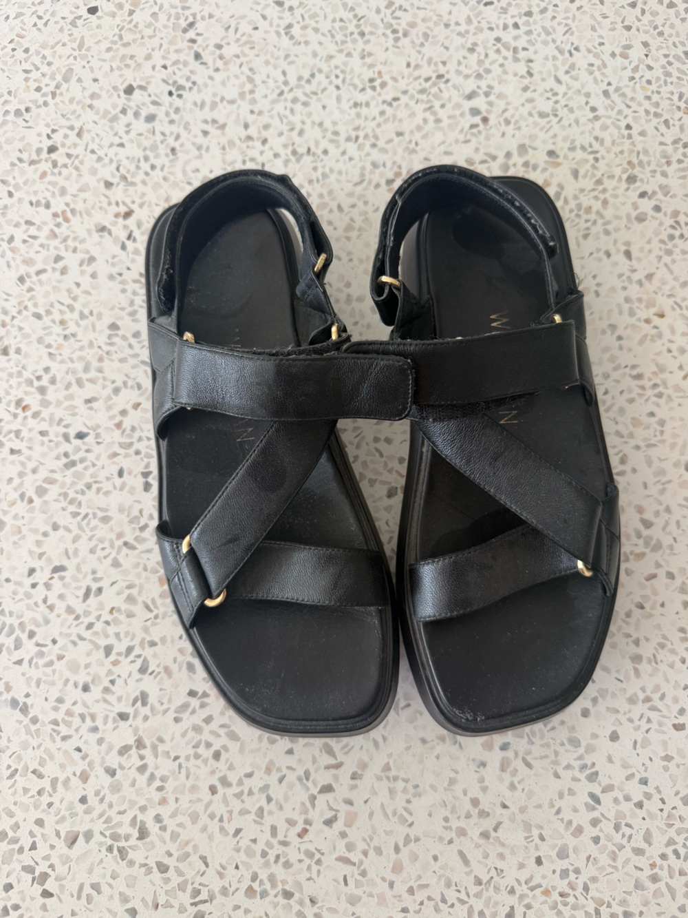 Stuart Weitzman Black Leather Strappy Women's Sandals